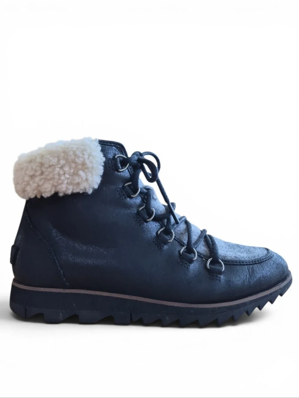 SOREL Harlow Lace Womens Boots Shearling Lined Leather Black 7.5